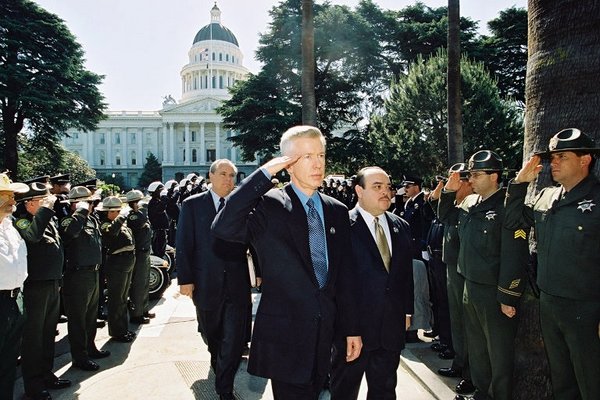 Governor Davis, Lieutenant Governor Cruz Bustamante, and Attorney General Bill Lockyer Attending the California Peace Officers Memorial Event in Sacramento.