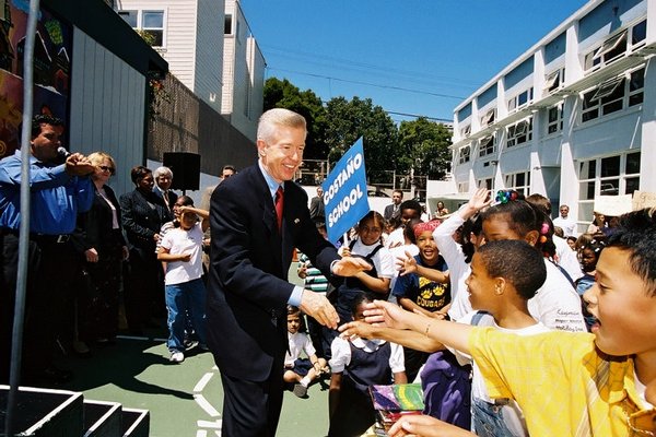 Governor Davis Shaking Hands With Students Following a School Event in Southern California to Highlight Improving Academics.