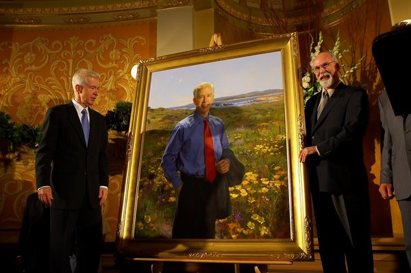 Governor Davis Looking on at His Official Portrait.