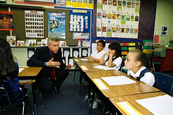 Governor Gray Davis Speaking With School Children in Southern California.