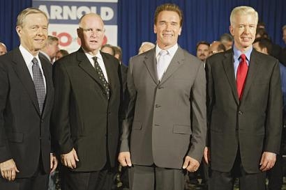 Governors Wilson, Brown, Schwarzenegger, and Davis during a No on 66 Event.