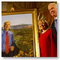 Governor Davis and First Lady Sharon Davis Stand Next to His Official Portrait.