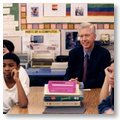 Governor Gray Davis joins school kids during their instruction time in Southern California.